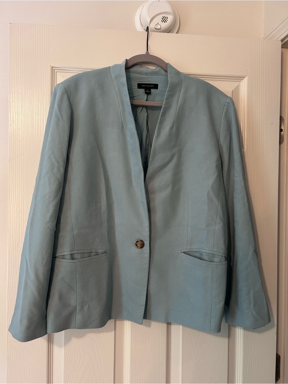 Ann Taylor Light Blue Single-Button Collarless Blazer and Straight Pants